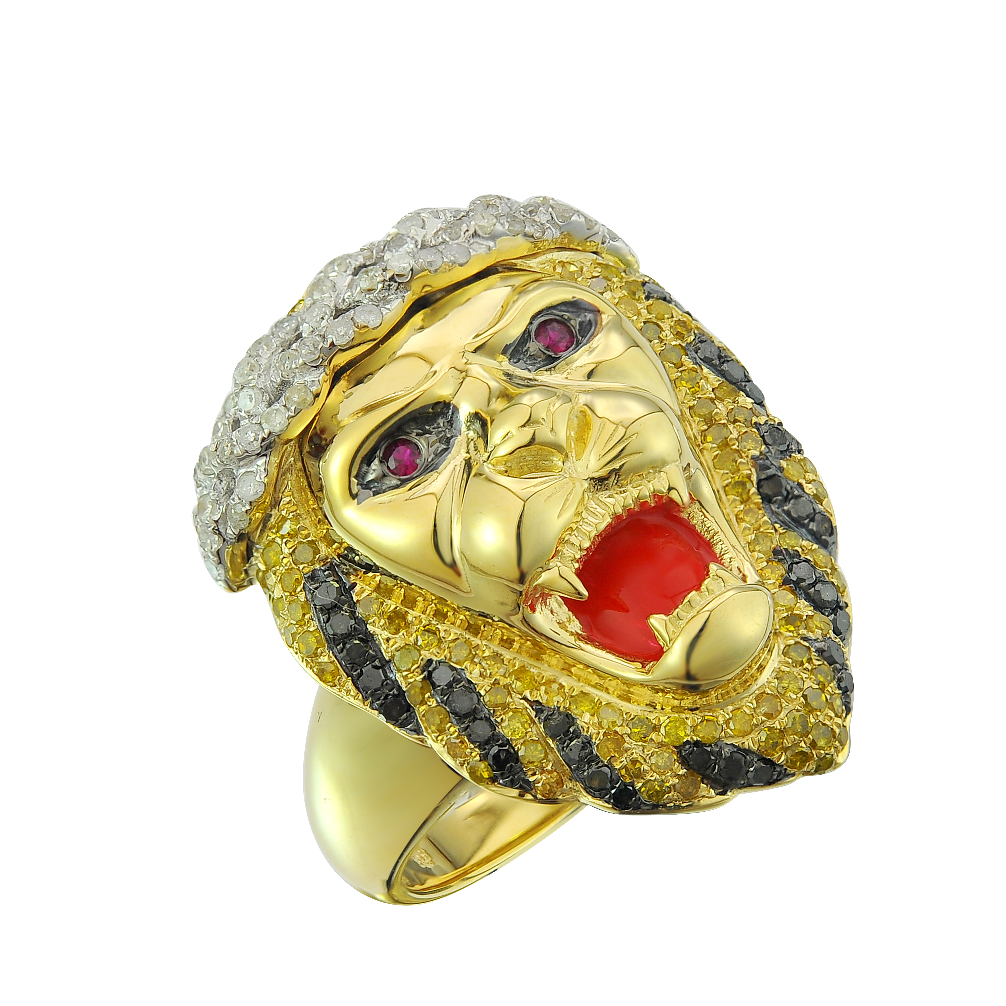 Diamond Lion Head Ring 1.22 ct. 10K Yellow Gold